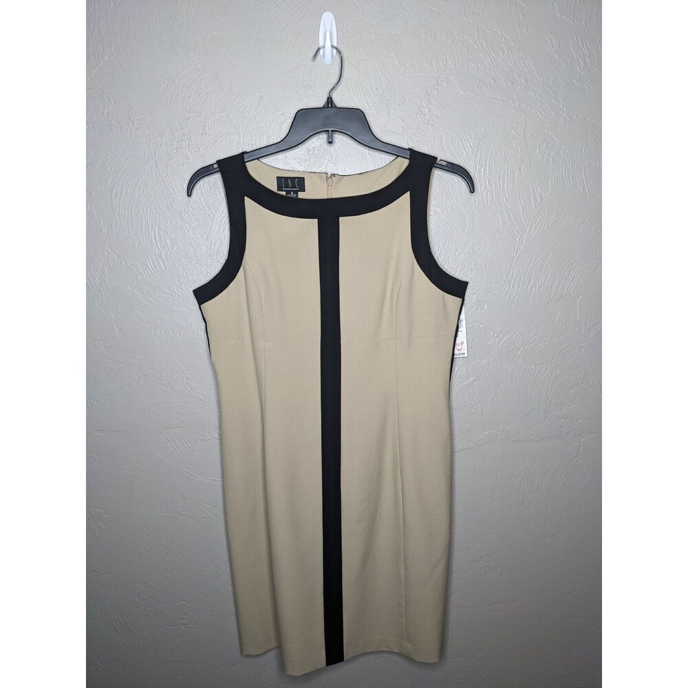 NWT INC International Concepts Womens 12 Beige Black Colorblock Sheath Zip Dress